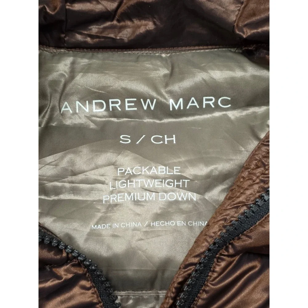 Andrew Marc Womens Packable Premium Down Puffer Jacket Metallic Bronze‎ Small